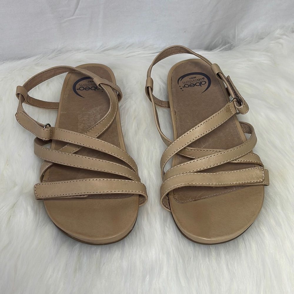 Abeo Beige Strappy Cross-Front Leather Sandals - Picture 3 of 7